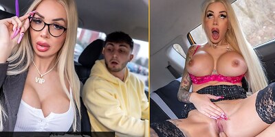 Fake Driving School - Hot Blonde busty MILF takes younger college age teen on a very driving test he will never forget