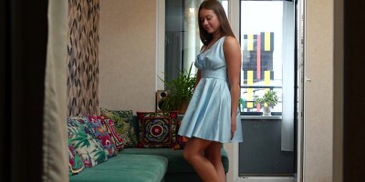 Hot Miledy gently fucks her shaved pussy