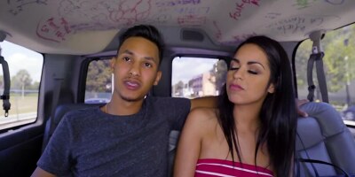 Pretty girl Vienna Black grabs guy by the cock to stroke it