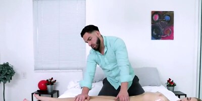 Peter Green rubs Baby Karma with oil and fucks her