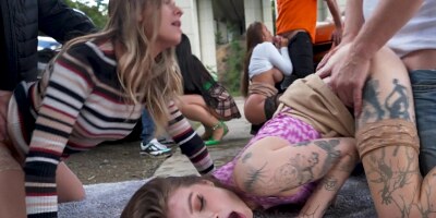 Three insatiable bitches getting fucked in public