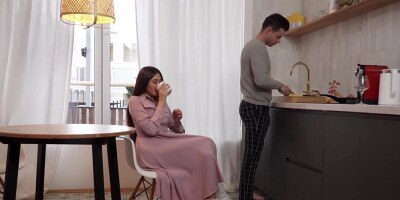 Asian cutie spreads legs for her boyfriend on the table