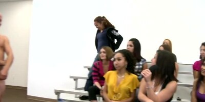 Brunette girl is interviewing guys for porn casting in the club
