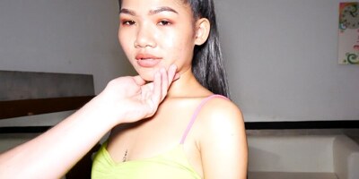 Tiny Asian amateur teen hooker big foreign cock sucking and fucking