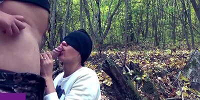 Blinded brown-haired is blowing a rock rigid spunk-pump in the nature and getting smashed from behind