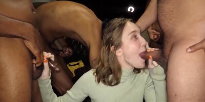 Blonde Babe Interviewed Sucking Cocks And Anal Creampied
