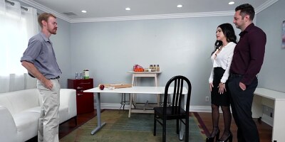 Hot busty suttin has sex in front of new co-worker