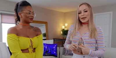 Anna Claire sucks and rides the sex toy of a lesbian