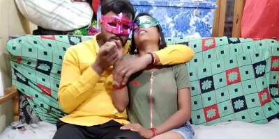 Indian husband making a nice show with the masked wife