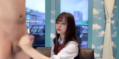 Japanese Amateur Schoolgirl Giving A Handjob To A Man In The Magic Mirror Room