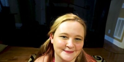 Tubby blonde slut practicing her oral skills in a hot vid