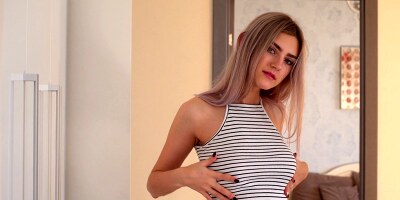 Lovely Lady Jay with big natural tits solo fucks herself on the floor