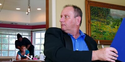 Blonde MILF fucked by black burglar behind husband's back