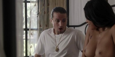 Maya Farrell exposing her boobies and deepthroating him