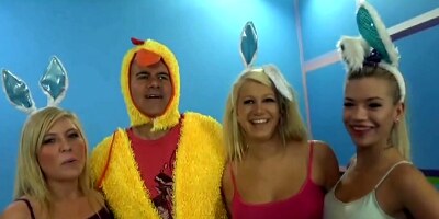 One lucky dude wins the competition and fucks two chicks