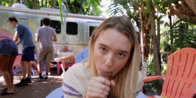 POV sex with cute blonde Juliette Mint by the pool