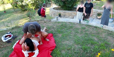 Public sex on the meadow! Ass and pussy creampie and facial cumshot