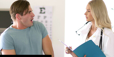 ADULT TIME - Naughty Doctor Emma Hix Sucks Her Patient's Cock After Catching Him Jerking Off!