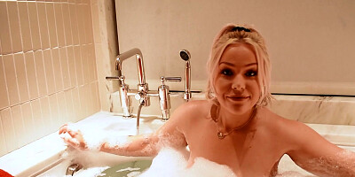 POV blowjob in the bathroom from blonde Chelsea and facial