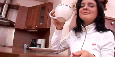 Charming brunette gets horny and masturbates in the morning