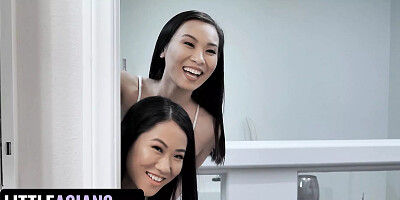 Two Naughty Asians share bed with their big Step-Cousin