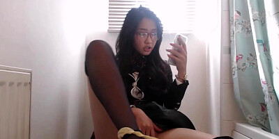 School girl watch porn in toilet