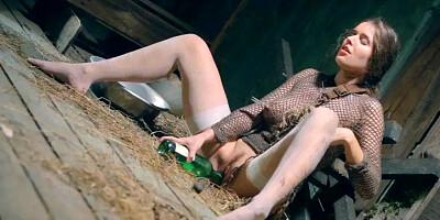 Restrained by chains a dirty MILF Masturbates with a Bottle