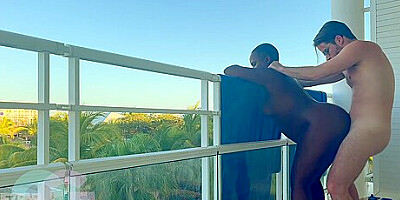 Public Play On A Beautiful Resort Balcony Leads Inside For Mutual Orgasm Suck And Fuck