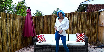 Big tits sweet Skye Blue pounds her tender pussy