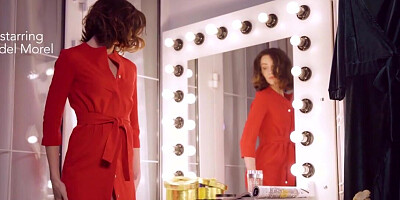 Sultry brunette watches herself in the mirror as she masturbates