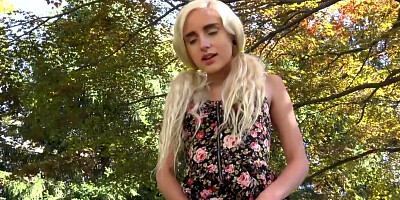 Shameless petite blonde is playing with herself outdoors