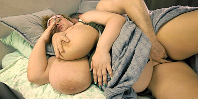 Stepson in bed with busty stepmom. She thinks it's her husband at first. He fondled and fucked her