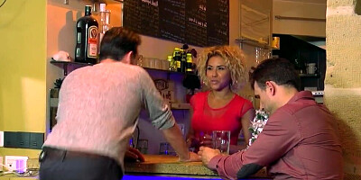 Hot blonde Emma Blanc is anally fucked with a condom on