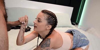 Pigtailed inked whore needs to take things in her mouth