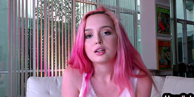 Colored hair and pierced 21yo slut tugging pecker in POV