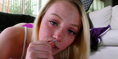 BJ amateur babe deepthroating POV cock while talking dirty