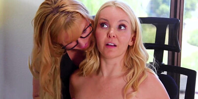 The blonde MILF is talking the younger babe into sex