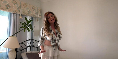 Thick blonde PAWG chatting to the stepbro before POV sex