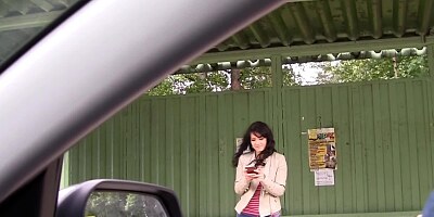 Lovely brunette is being fucked by two strangers outdoors