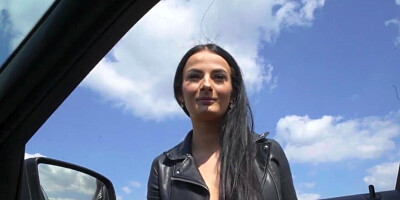 The public agent approaches a sensitive brunette slut