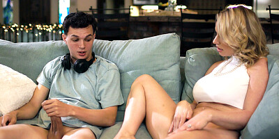 Stepmom catches stepson stroking cock