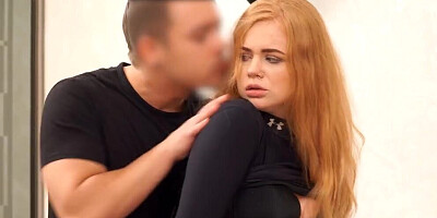 The debt collector is using the petite redheaded teen