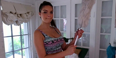 While his girlfriend's gone he seduces the naturally busty housekeeper Carrie Brooks