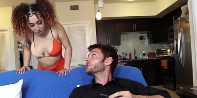 Redhead with natural boobs seduces the hubby of her sis