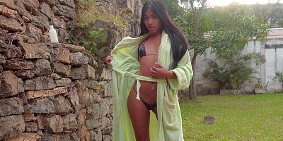 Latina Ambar Suarez massages the slickness into the creamy slit between her thighs