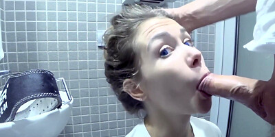 Fitness Teen Gets Ass To Mouth In Public Toilet