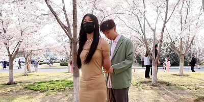 Crowded Festival Live With Cherry Blossom