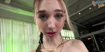 Beautiful Breezy Bri gives a Handjob to her Sugardaddy and his Buddy for two Big Cum Facials!