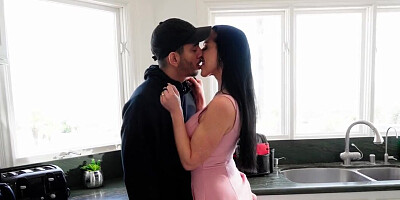 Plumber receives a tip from the very busty brunette MILF