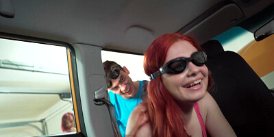 Threesome in a car service with hot Anna Yade and Miss Olivia